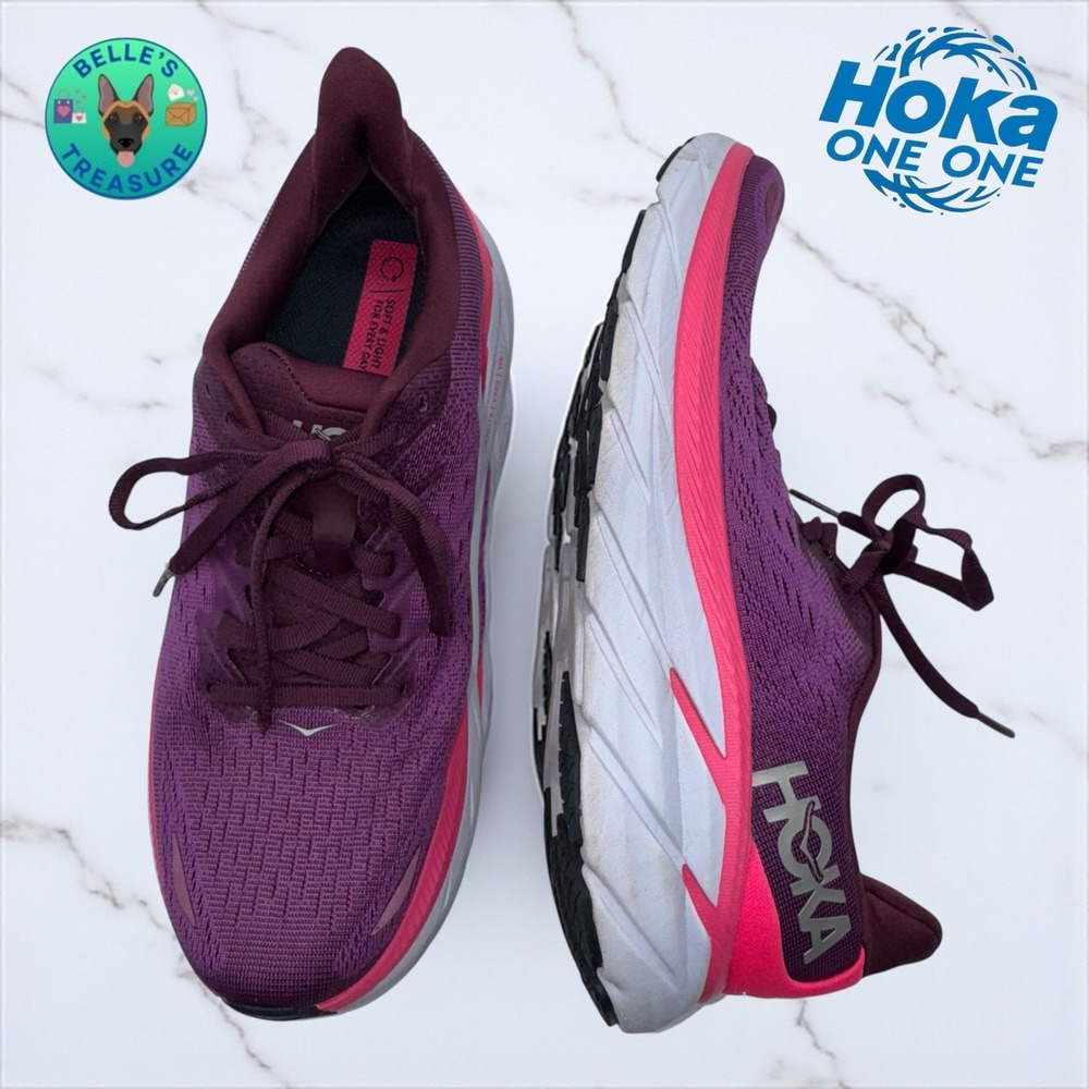 Hoka One One Clifton 8 Sneakers Women 8B Beautyberry Running Shoes Pink‎ Purple